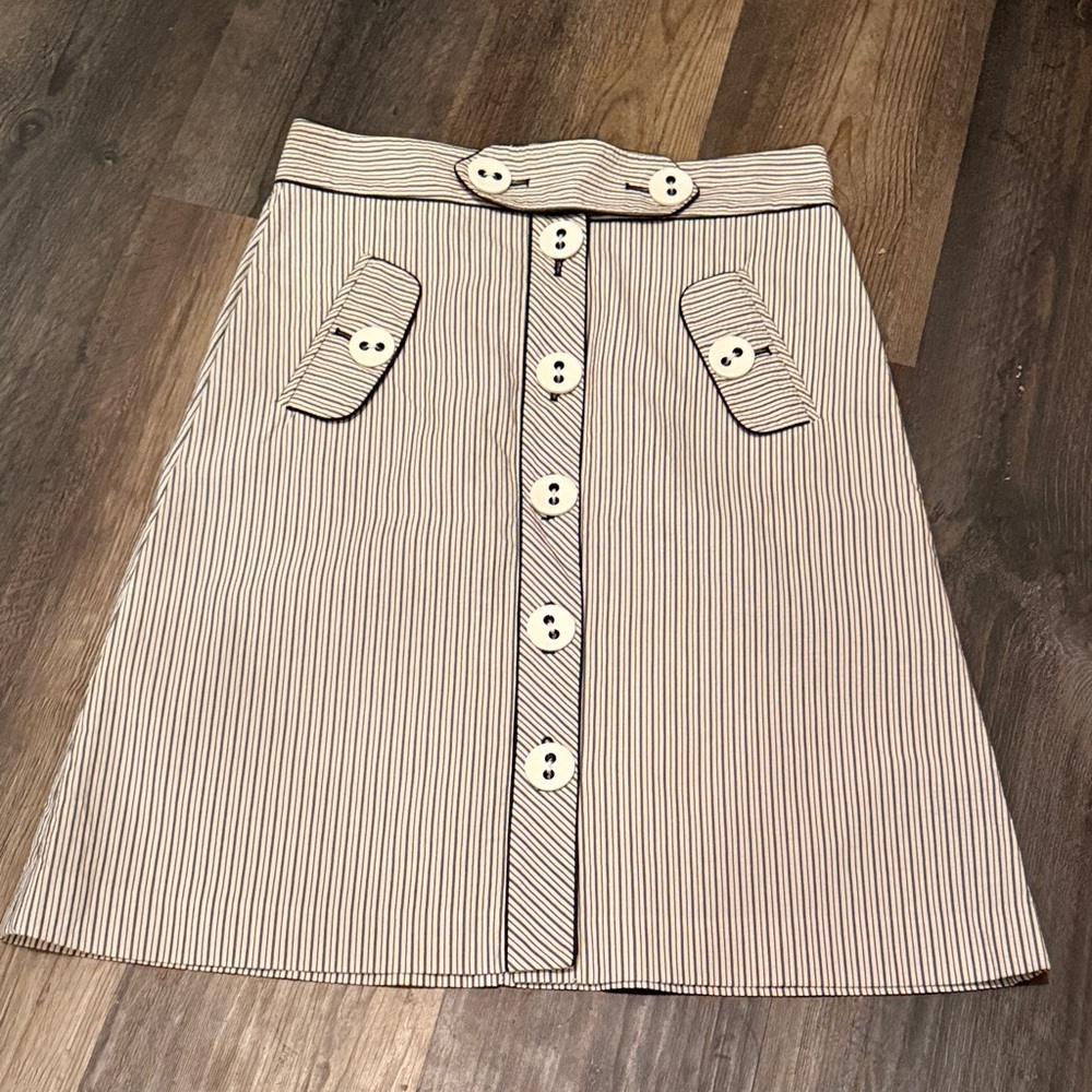 Tibi Black and White Striped A-Line Skirt‎